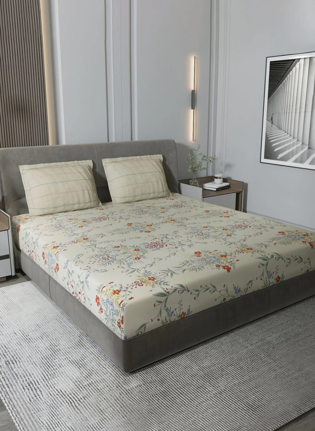 200TC Pure Cotton Queen Bedsheet with 2 Pillow Covers