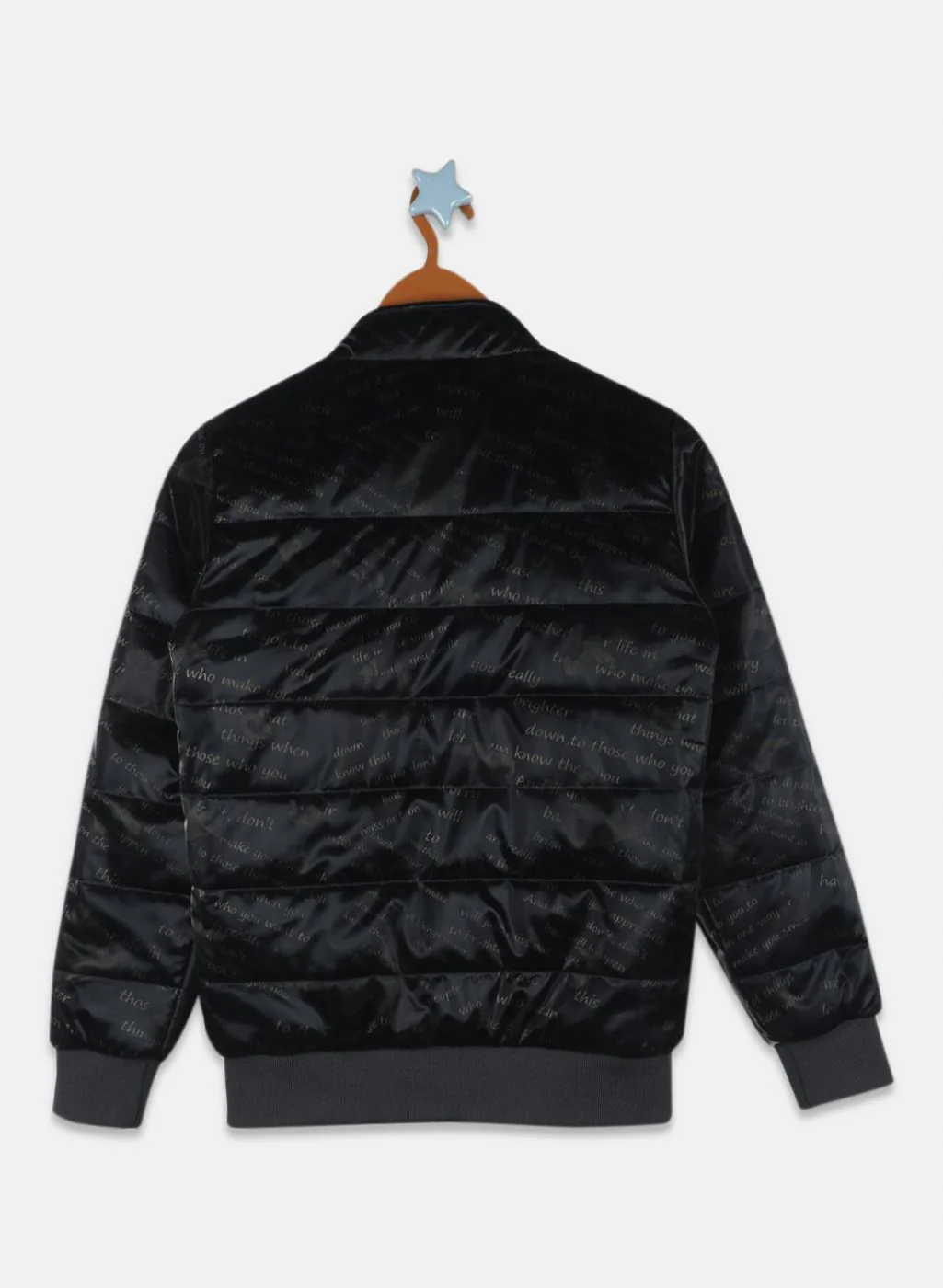 Boys Black Printed Jacket - Image 2