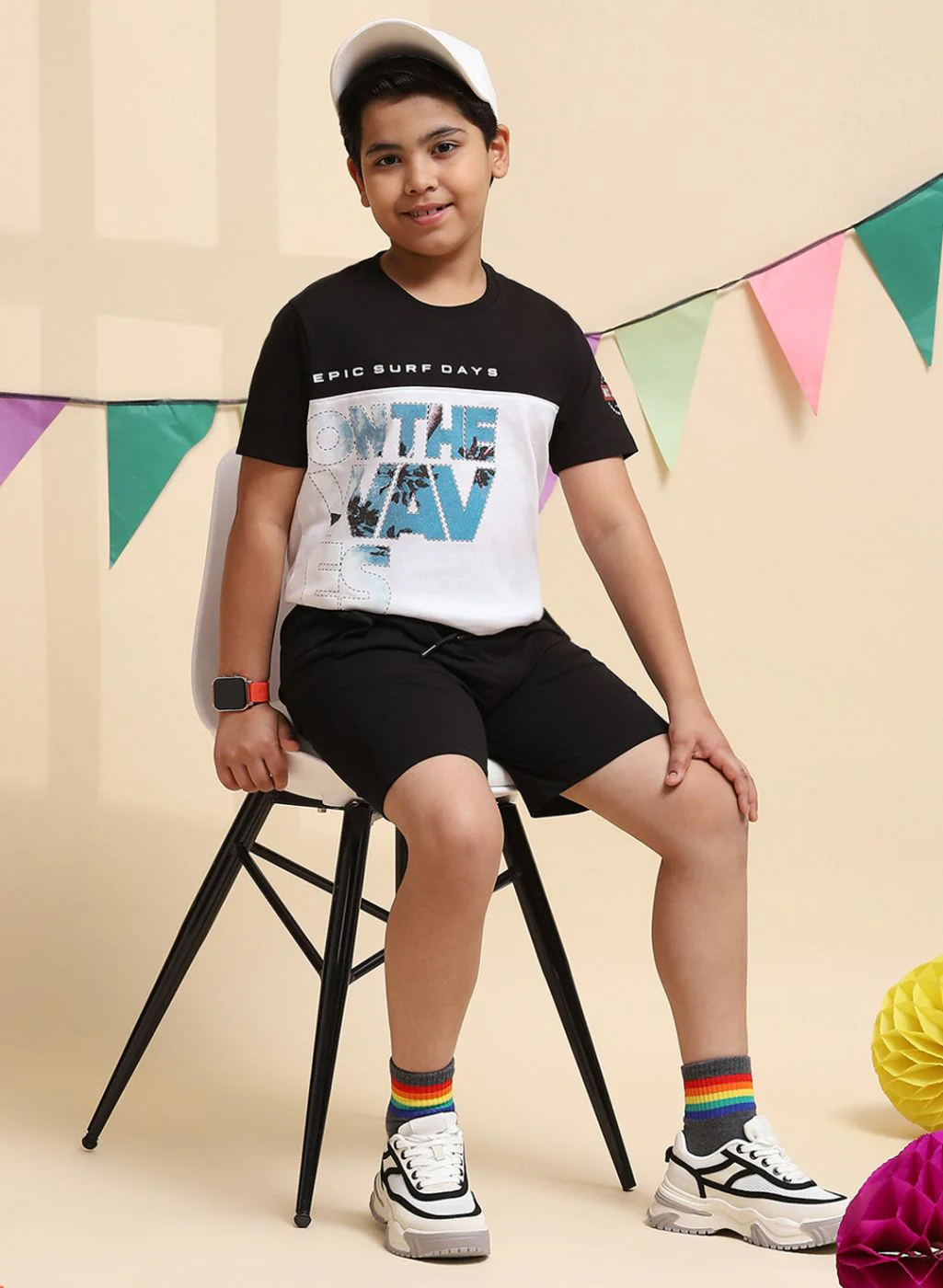 Boys Black & White Printed Bermuda Set