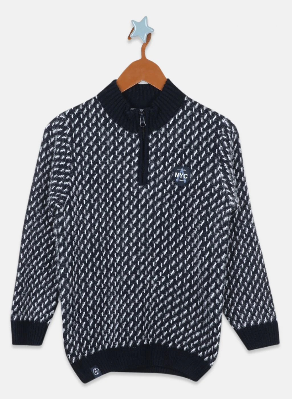 Boys NAvy Blue Jaquard Pullover