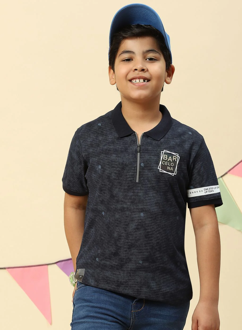 Boys Navy Blue Printed T-Shirt