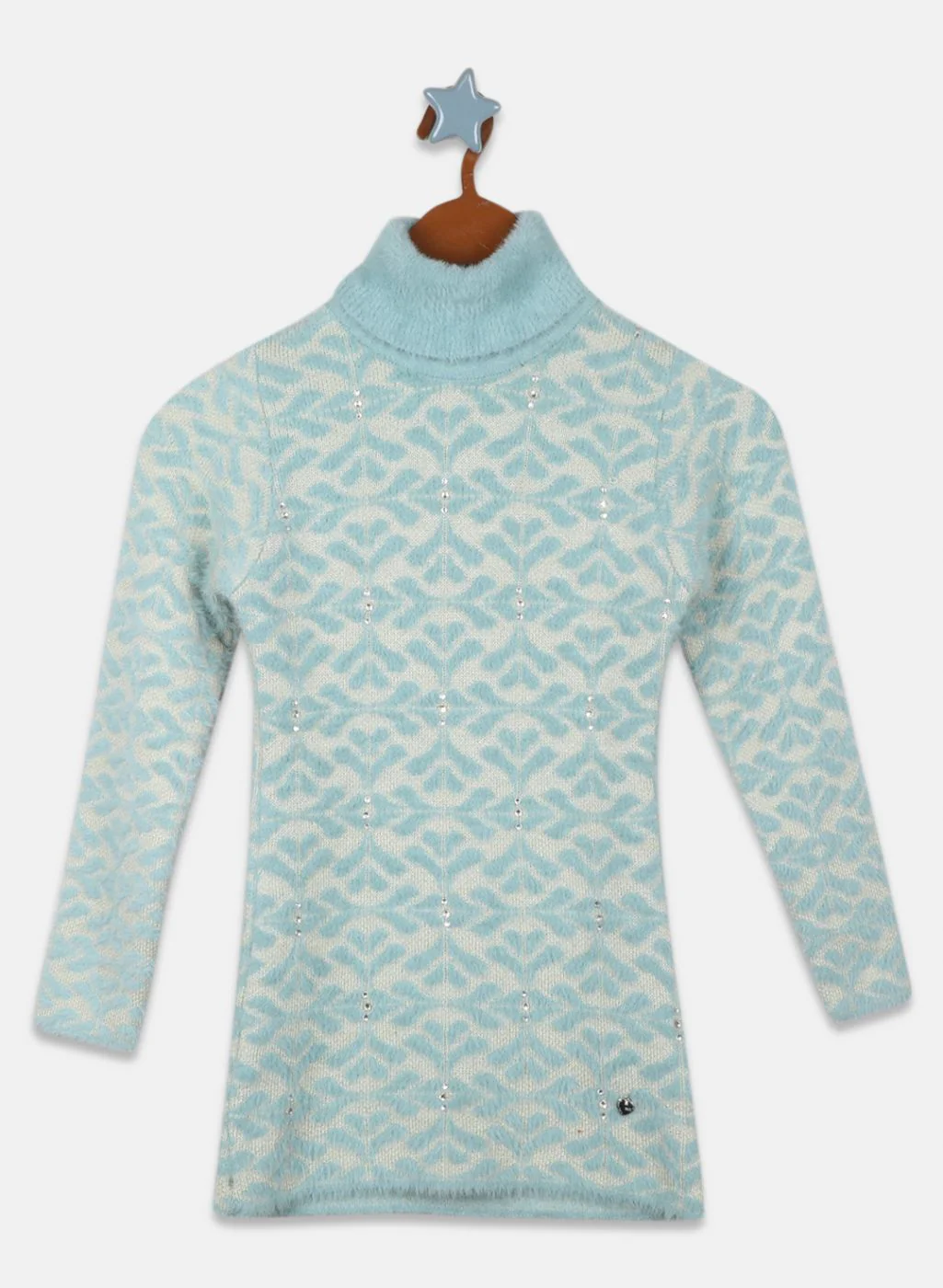 Girls Aqua Blue Jaquard Top