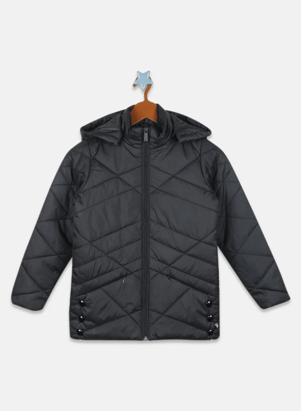 Girls Black Solid Jacket