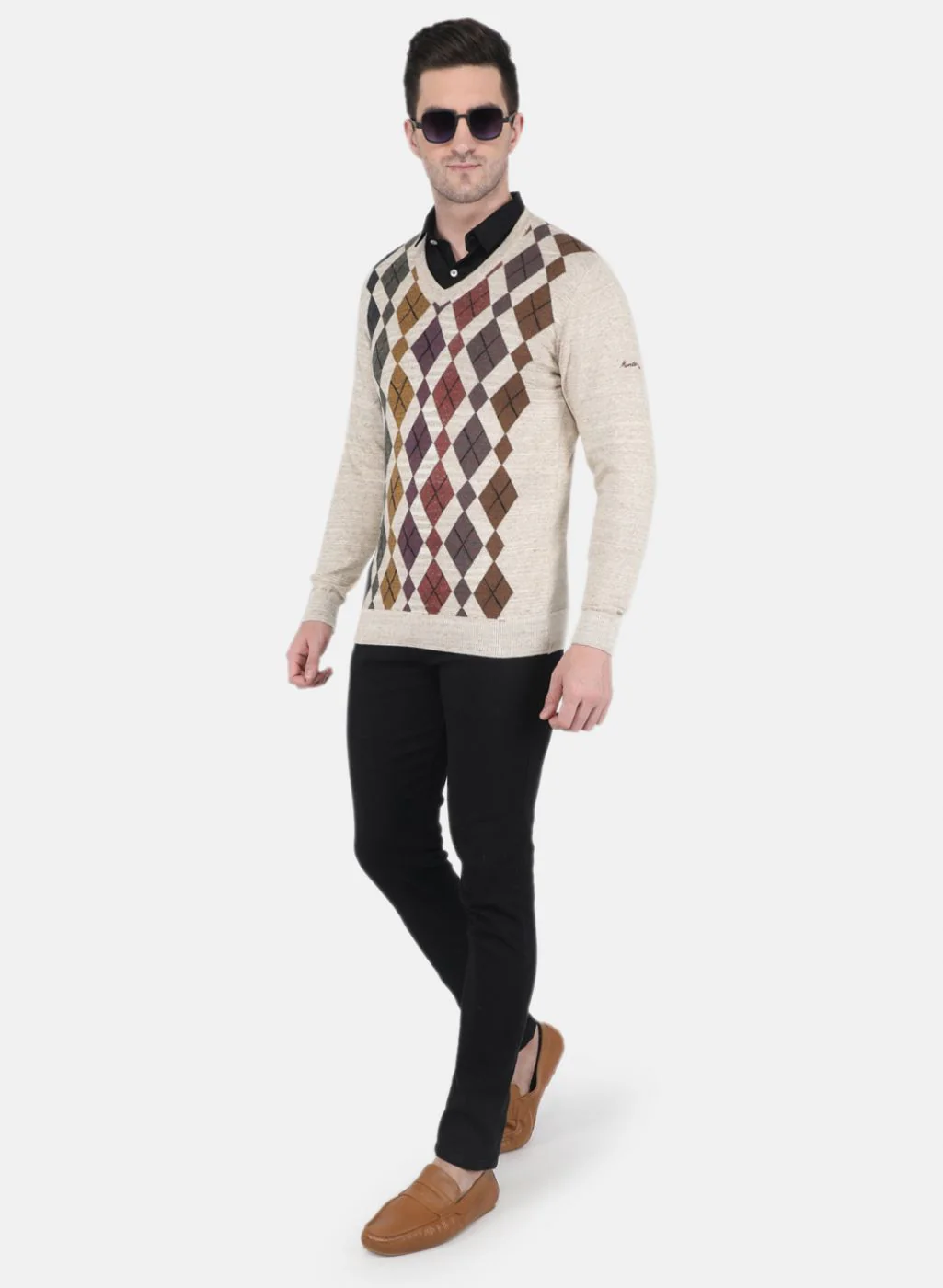 Men Beige Printed Pullover - Image 4