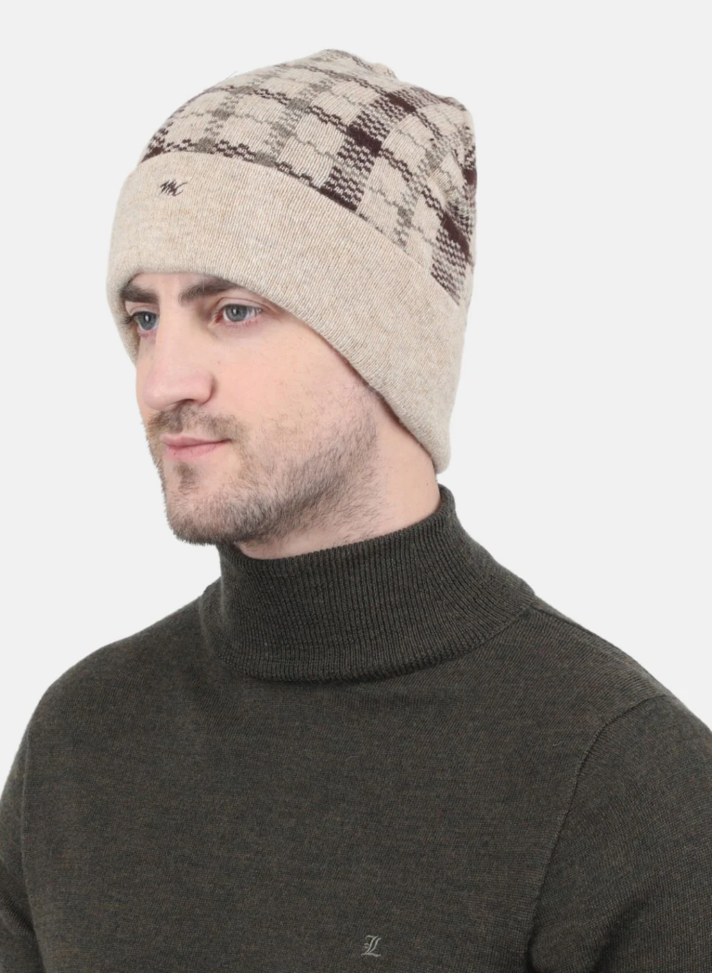 Men Beige Self Design Cap - Image 2