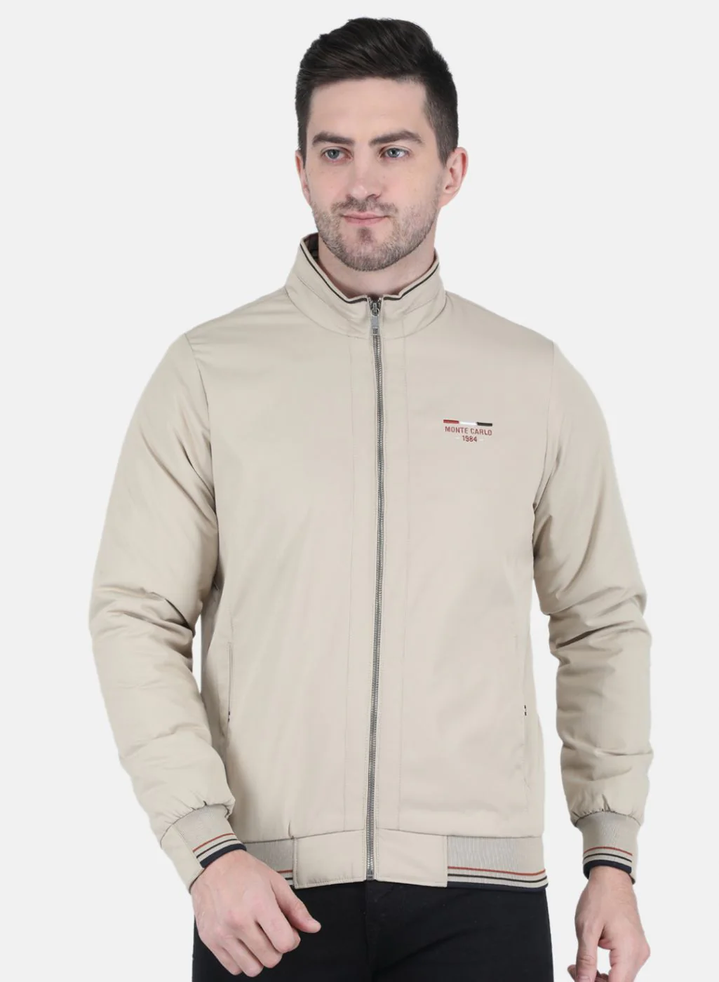 Men Beige Solid Jacket