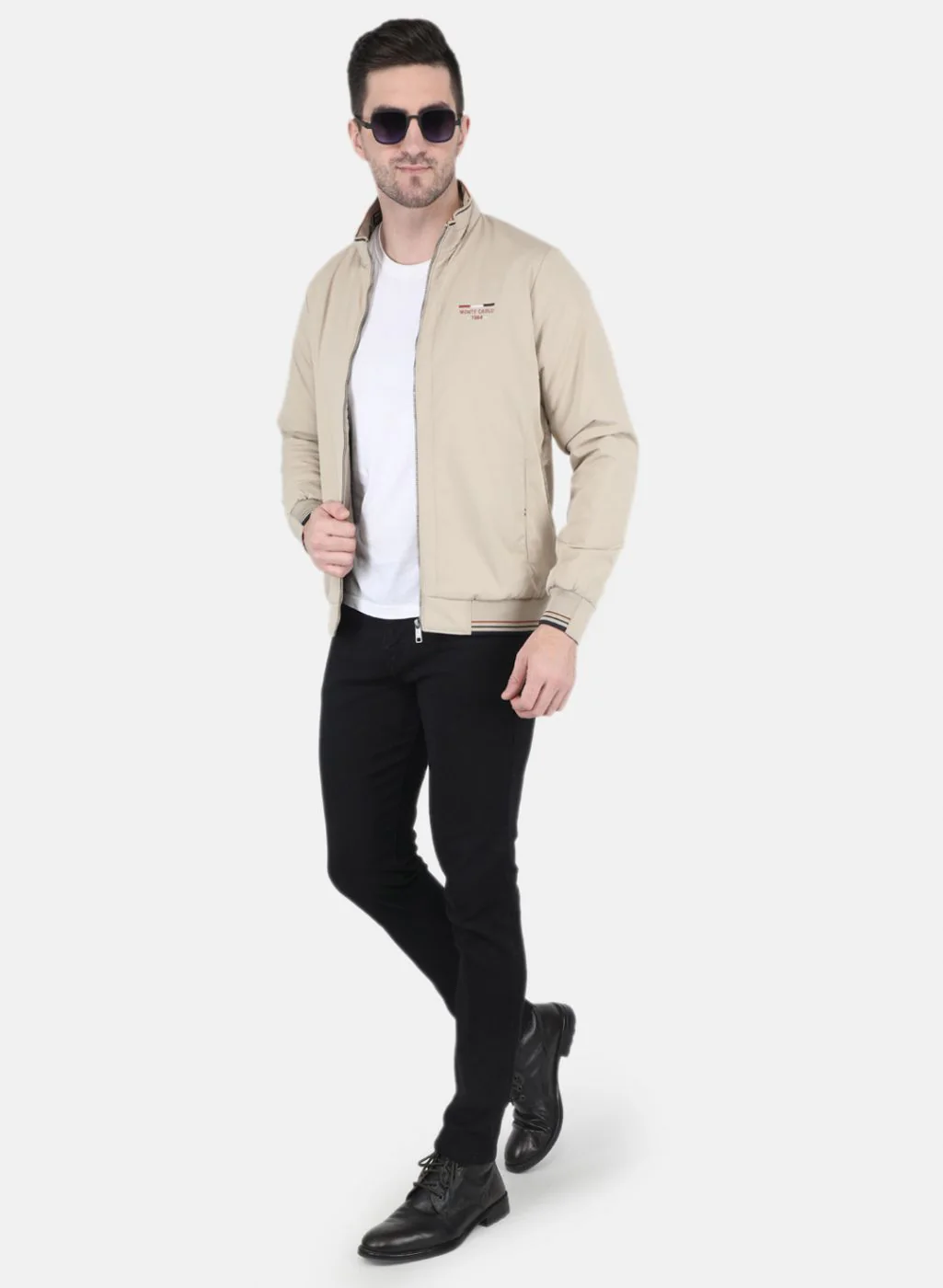 Men Beige Solid Jacket - Image 4