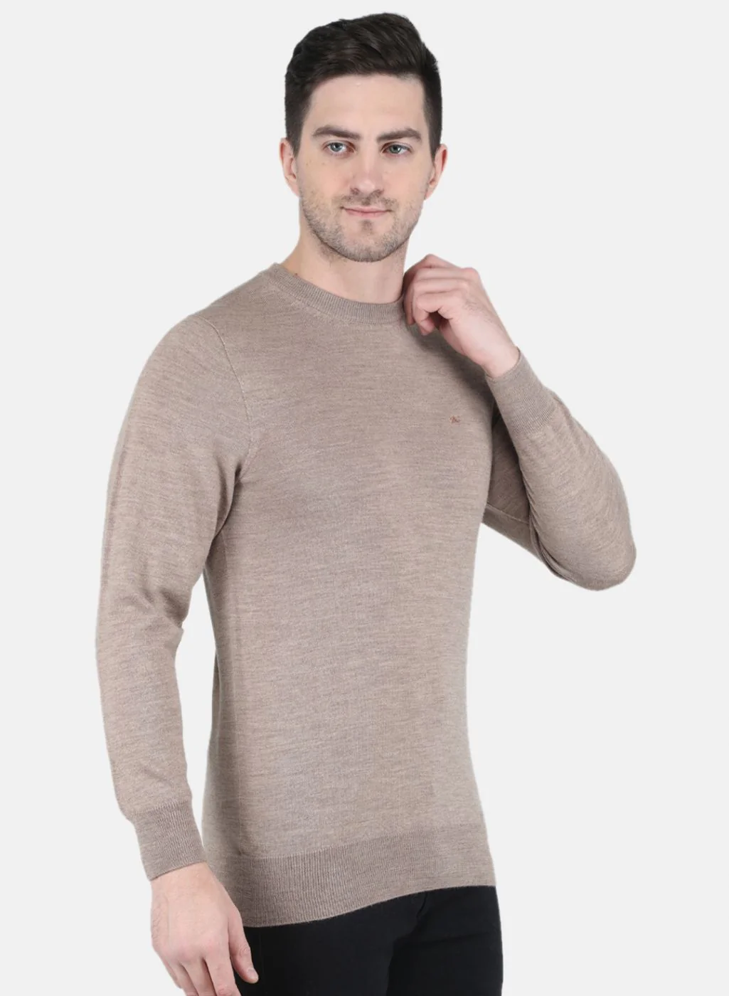 Men Beige Solid Pullover - Image 6