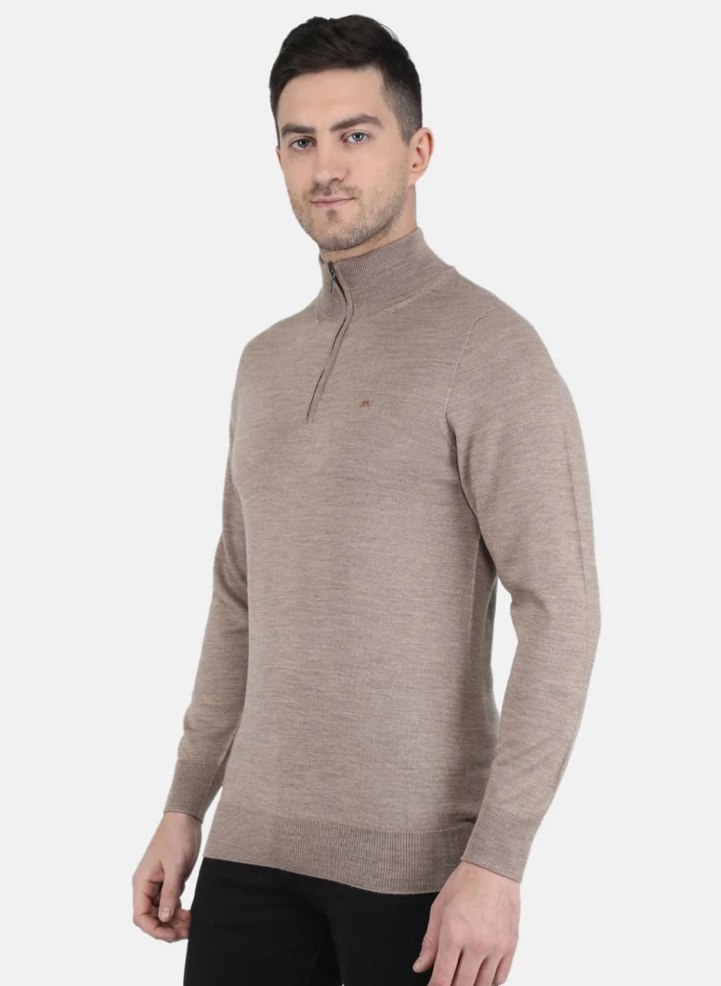 Men Beige Solid Pullover - Image 2