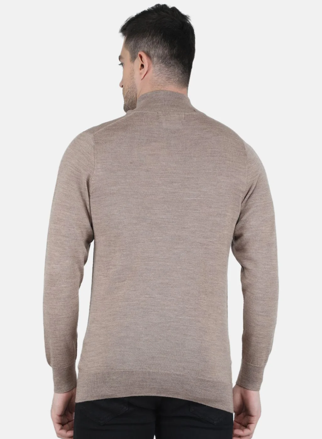 Men Beige Solid Pullover - Image 3
