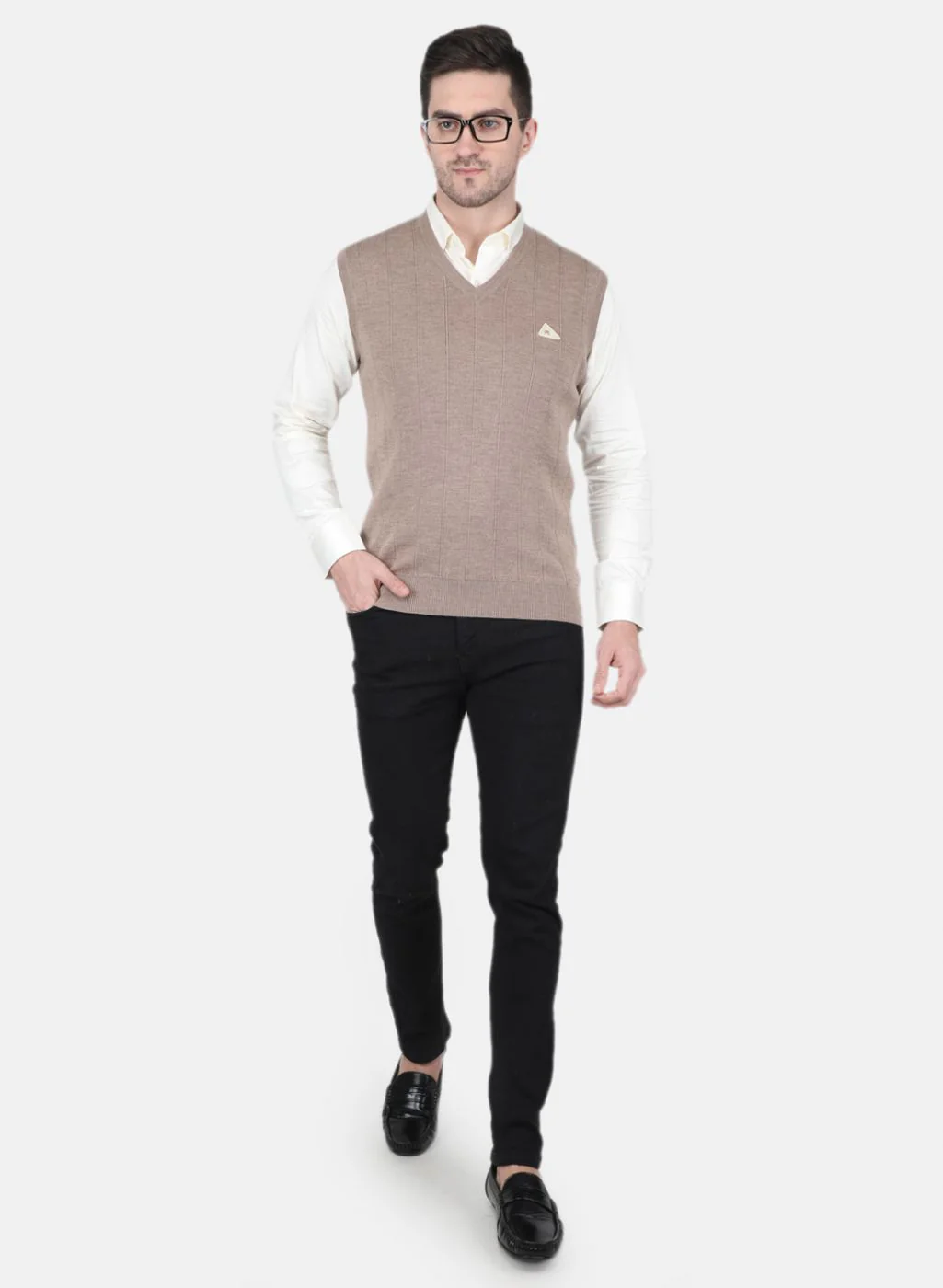 Men Beige Solid Sweater - Image 4