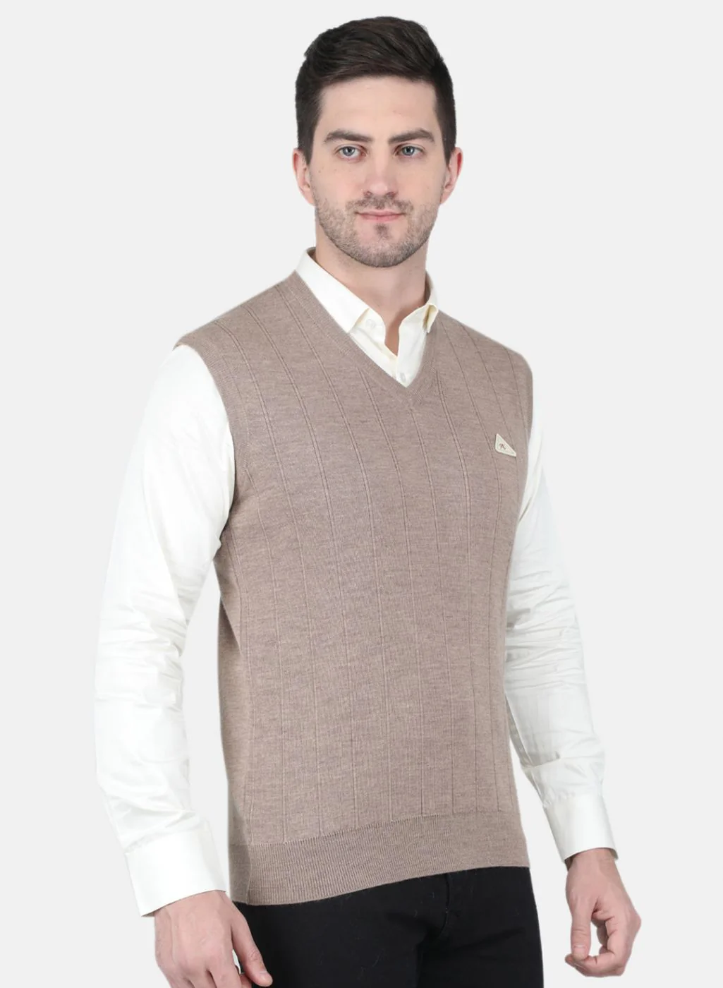 Men Beige Solid Sweater - Image 6
