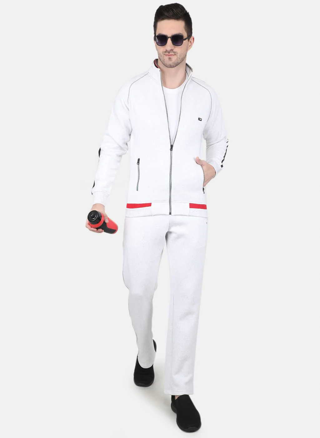 Men Beige Solid Tracksuit - Image 4