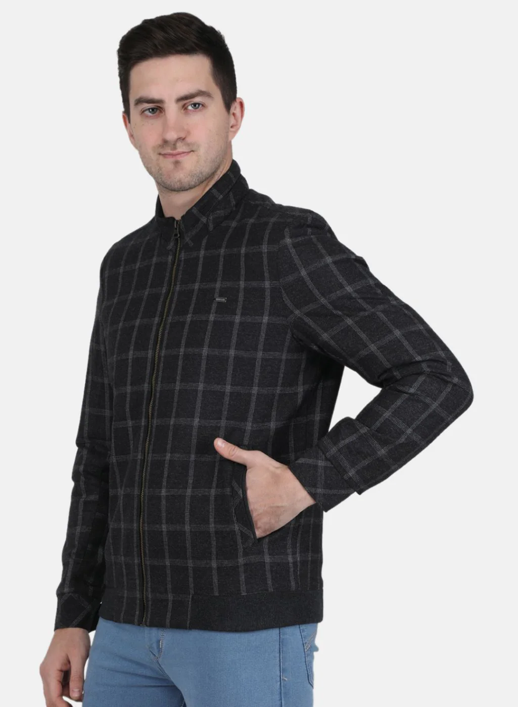 Men Black Check Coat - Image 2