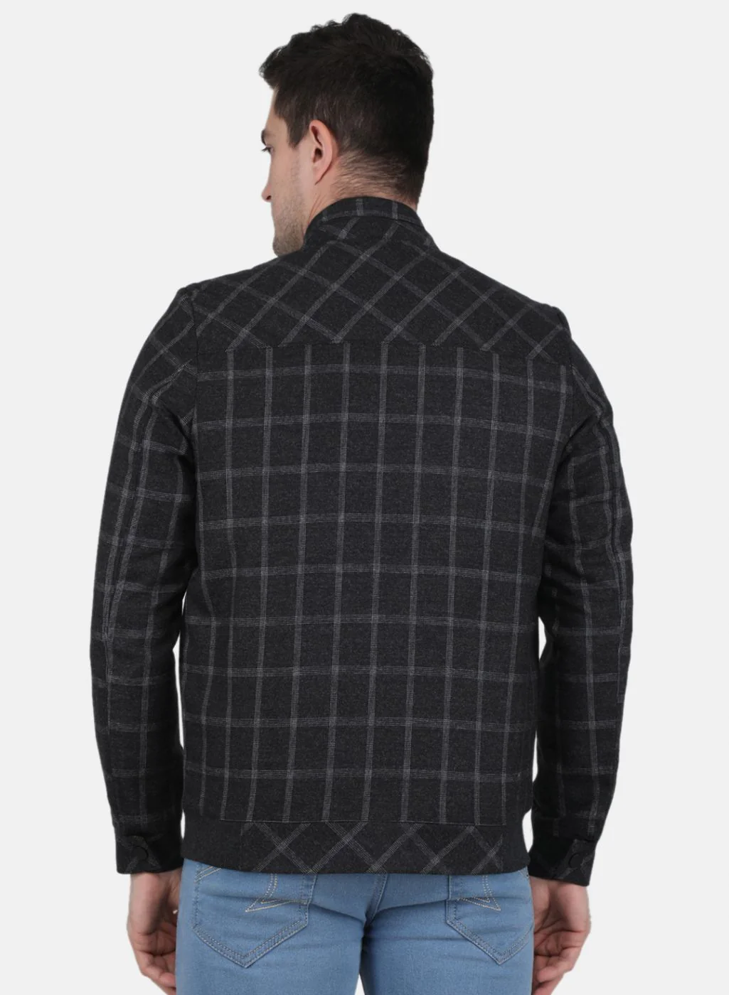Men Black Check Coat - Image 3