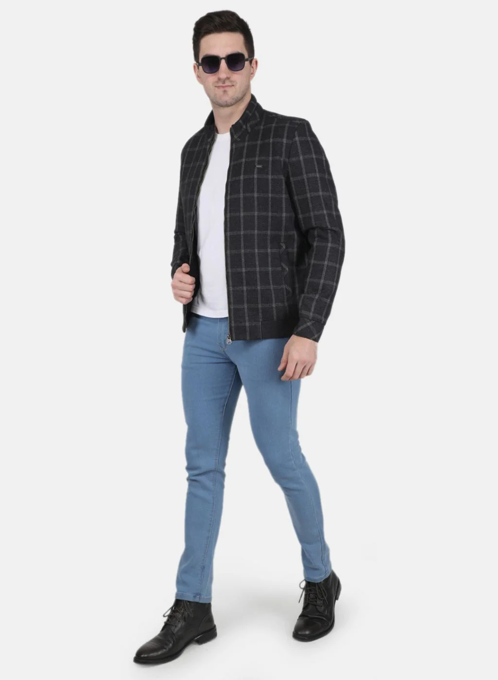 Men Black Check Coat - Image 4