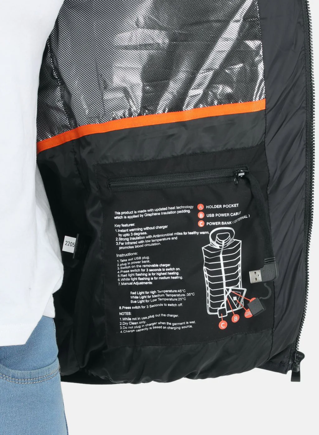 Men Black Solid Heating Jacket - Image 7