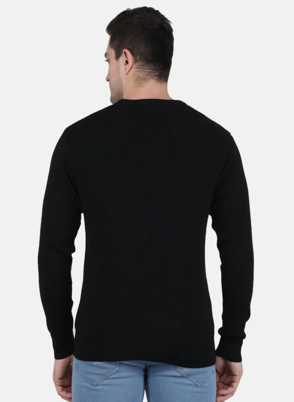 Men Black Solid Pullover - Image 3