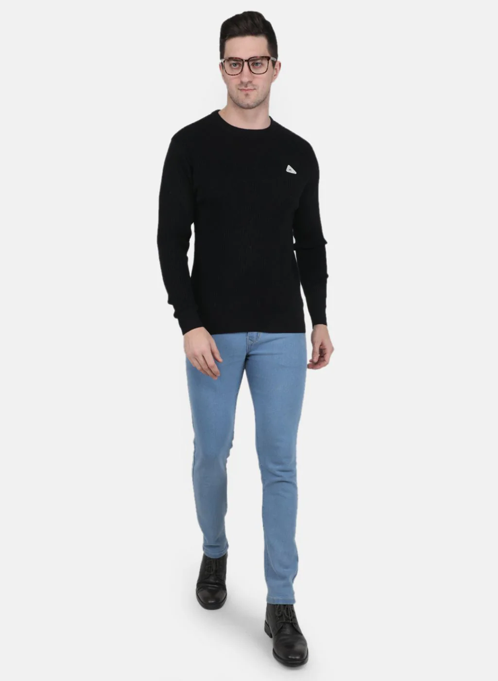 Men Black Solid Pullover - Image 4