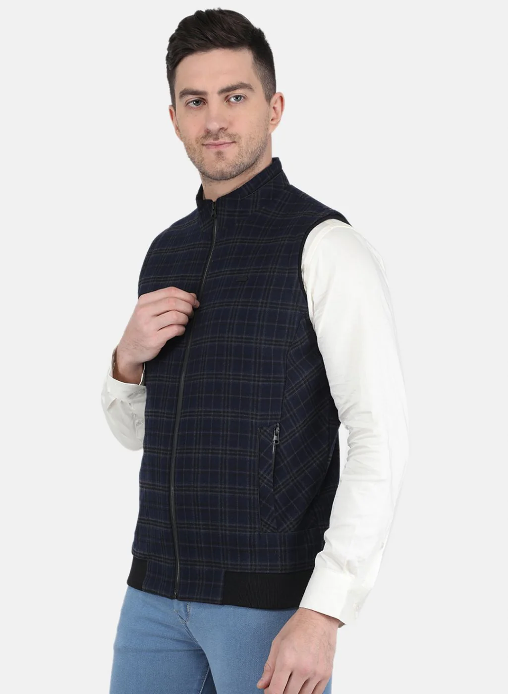 Men Blue Check Coat - Image 2
