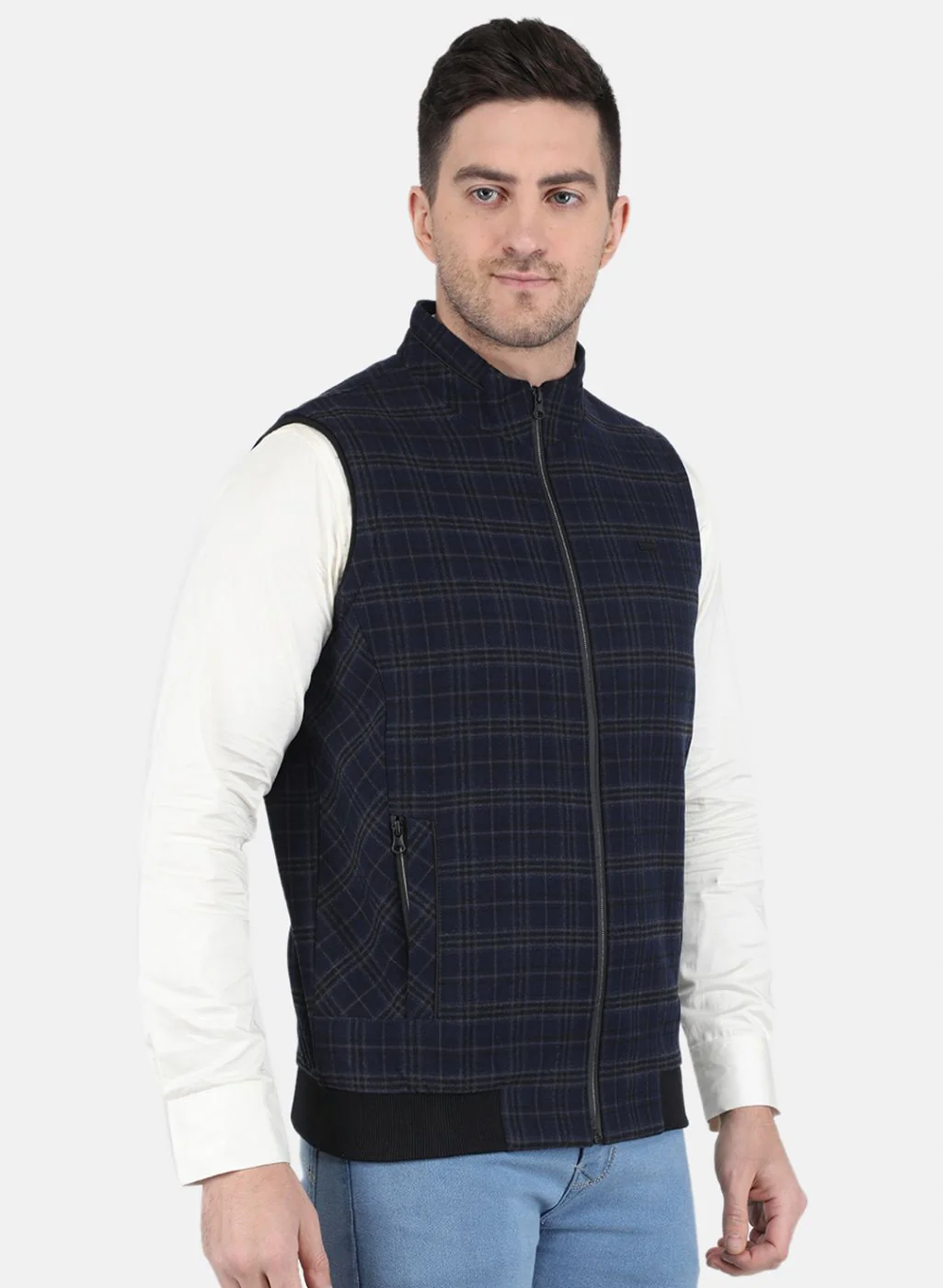 Men Blue Check Coat - Image 6