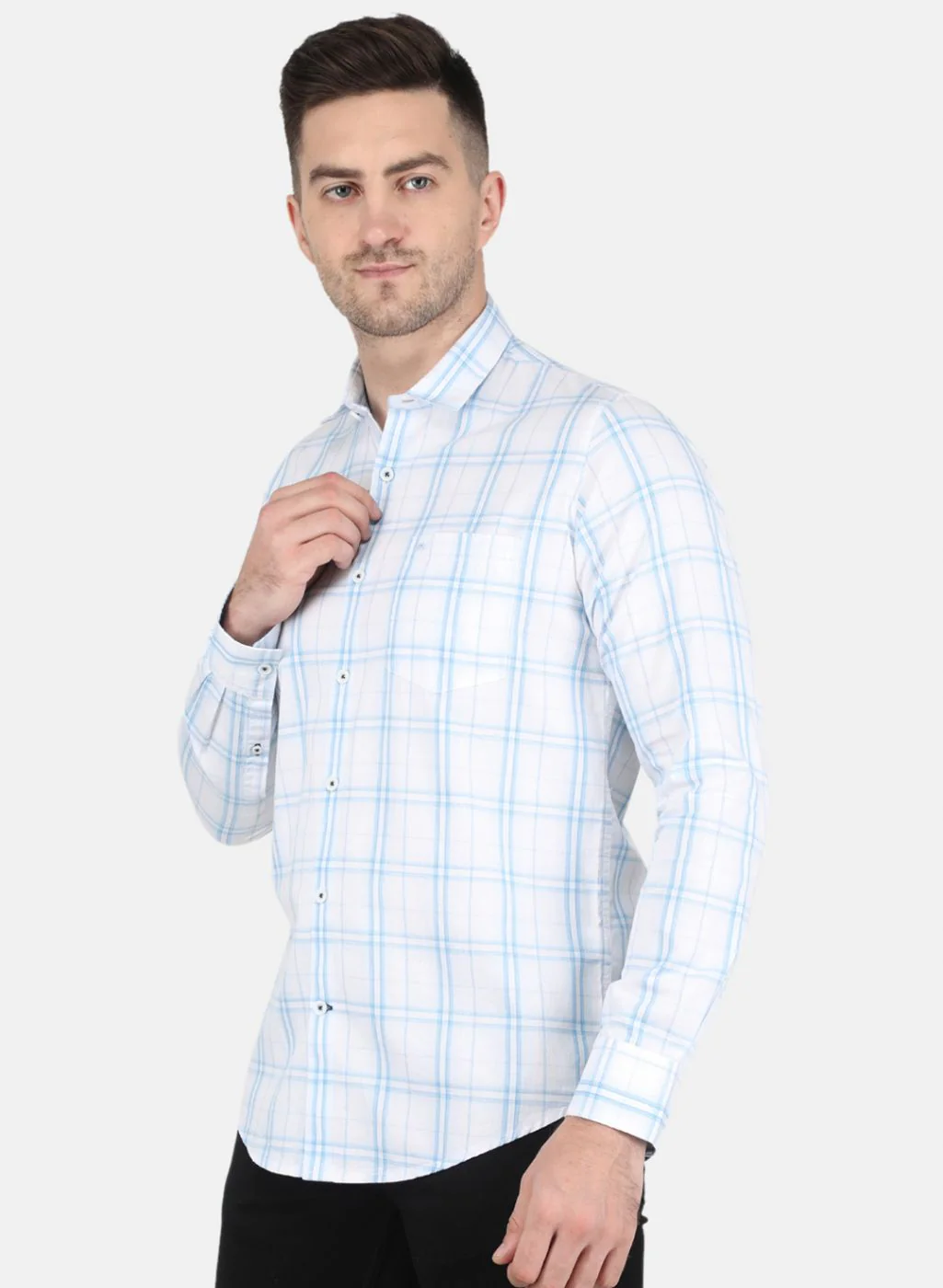 Men Blue Check Shirt - Image 2