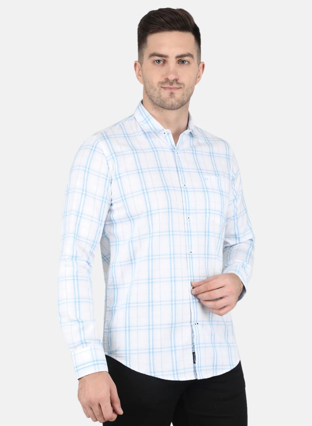 Men Blue Check Shirt - Image 6