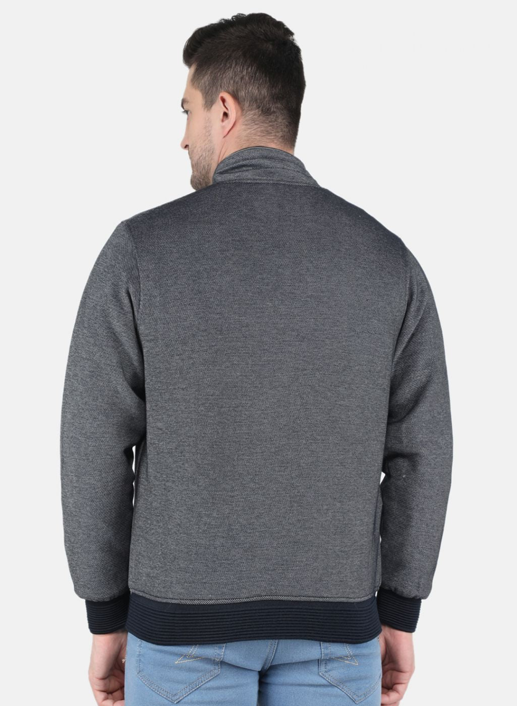 Men Blue Jaquard Full Sleeve Collar Jacket - Image 3