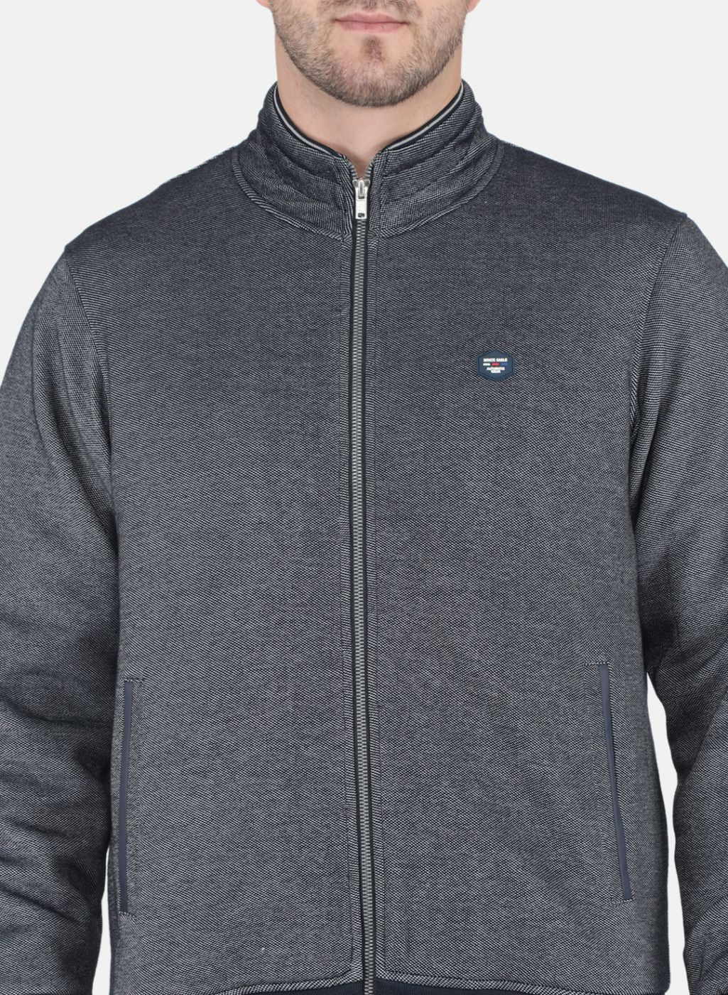 Men Blue Jaquard Full Sleeve Collar Jacket - Image 5