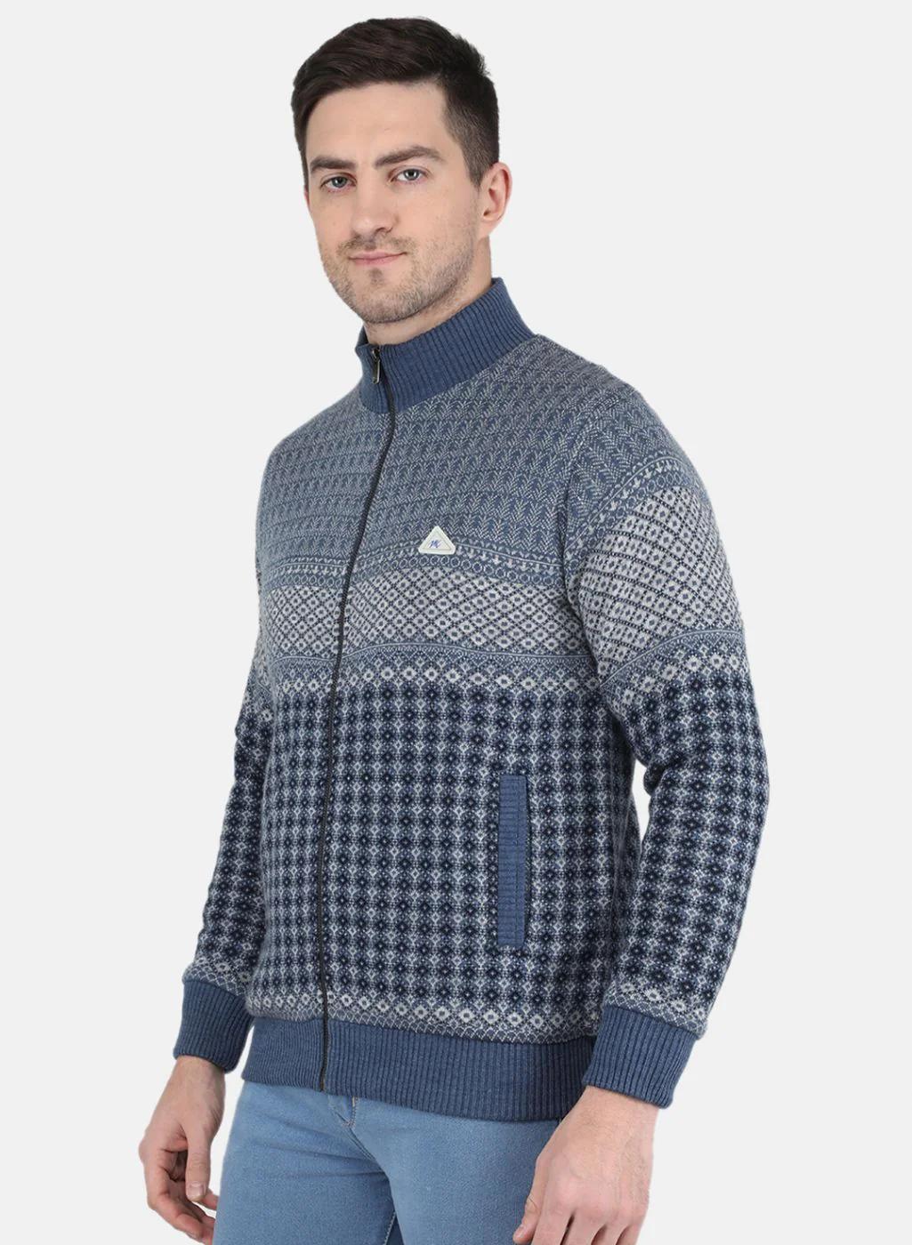 Men Blue Jaquard Jacket - Image 2