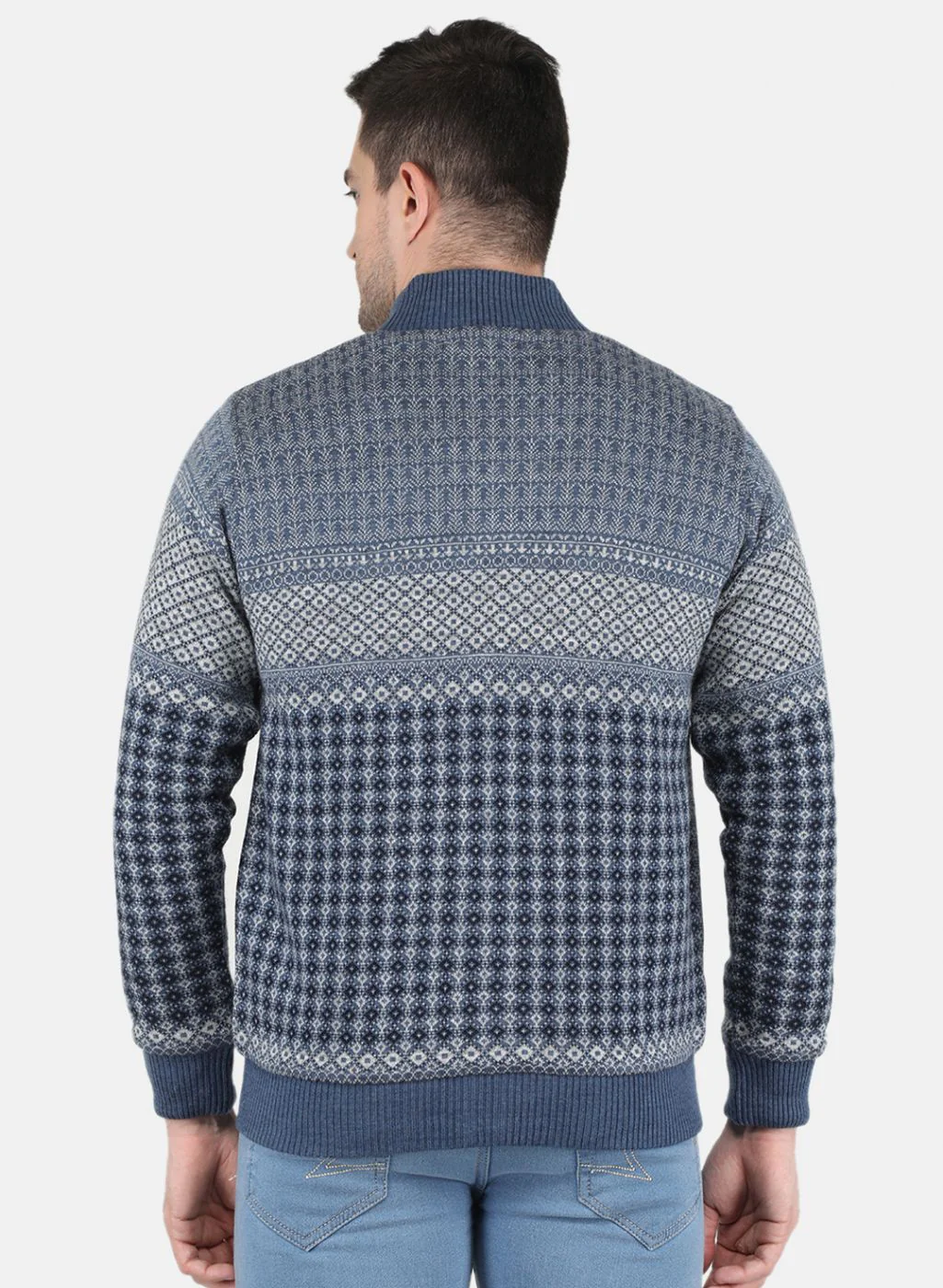 Men Blue Jaquard Jacket - Image 3