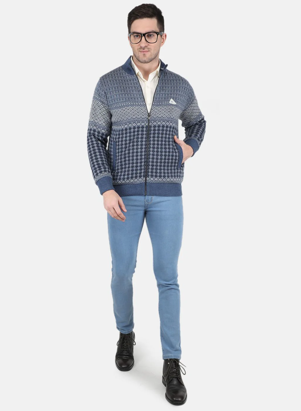Men Blue Jaquard Jacket - Image 4