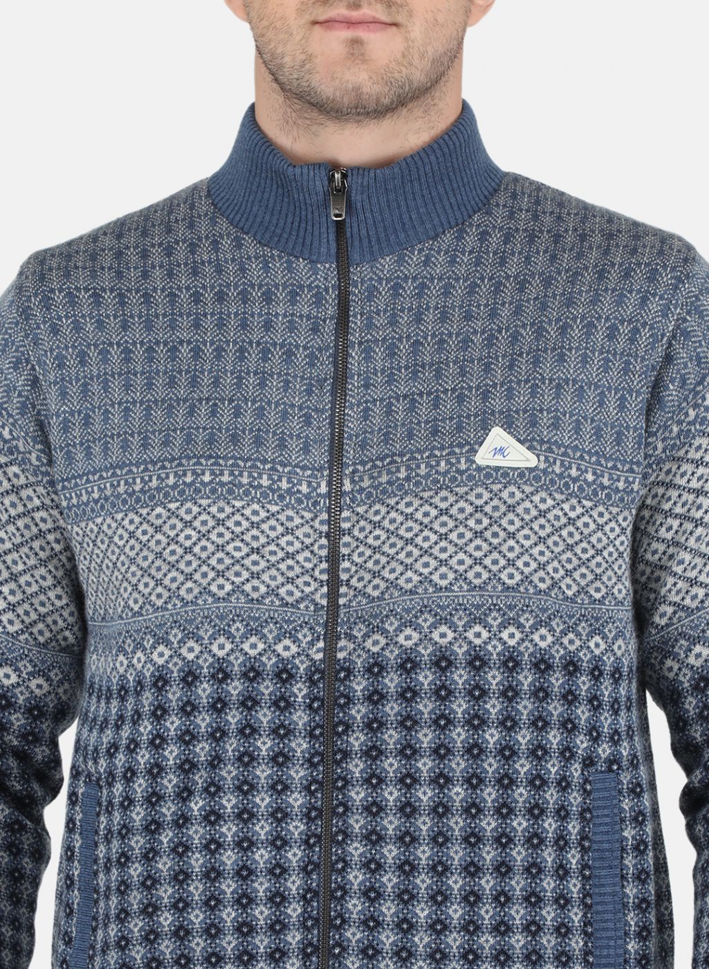 Men Blue Jaquard Jacket - Image 5