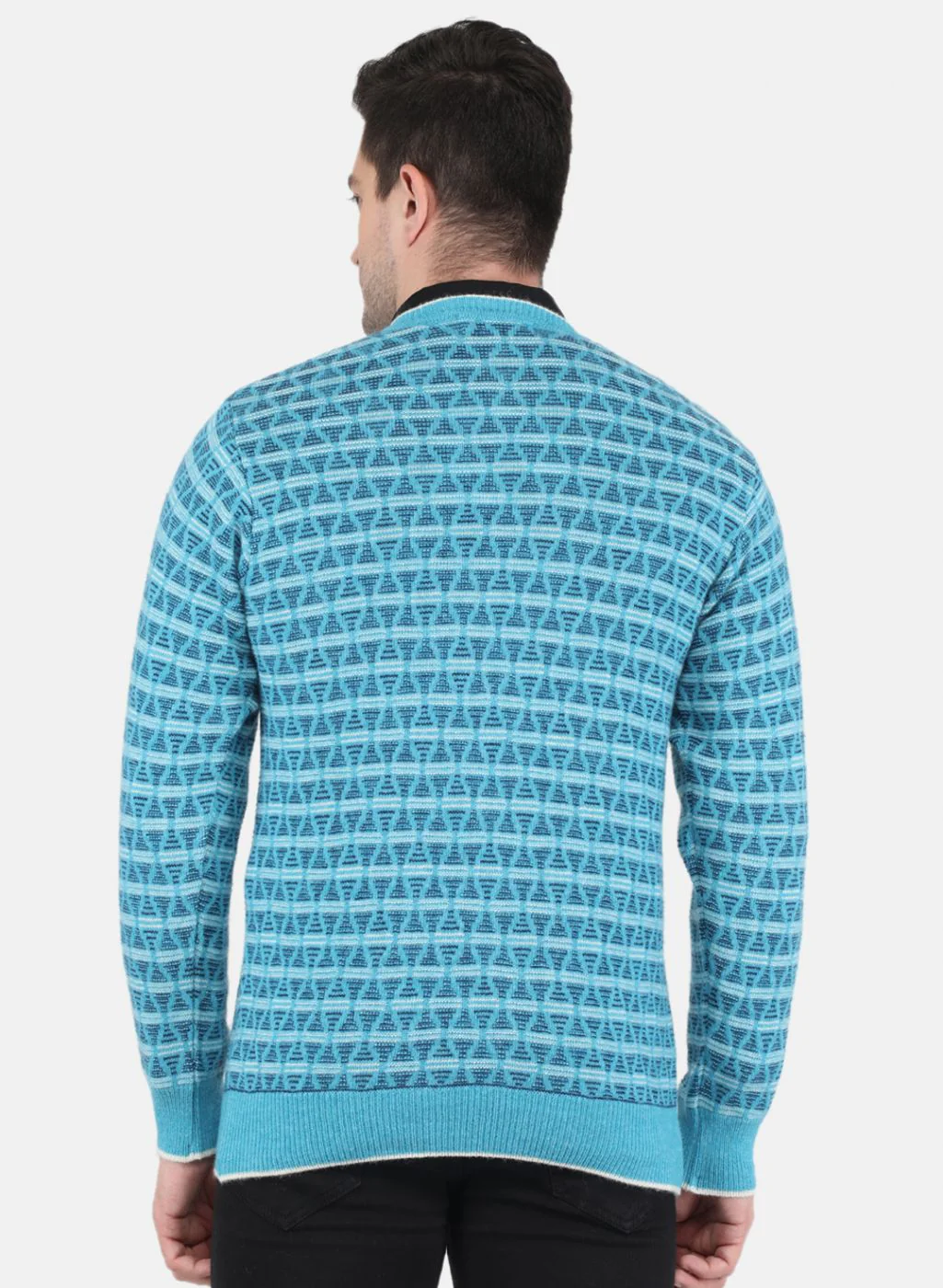 Men Blue Jaquard Pullover - Image 3