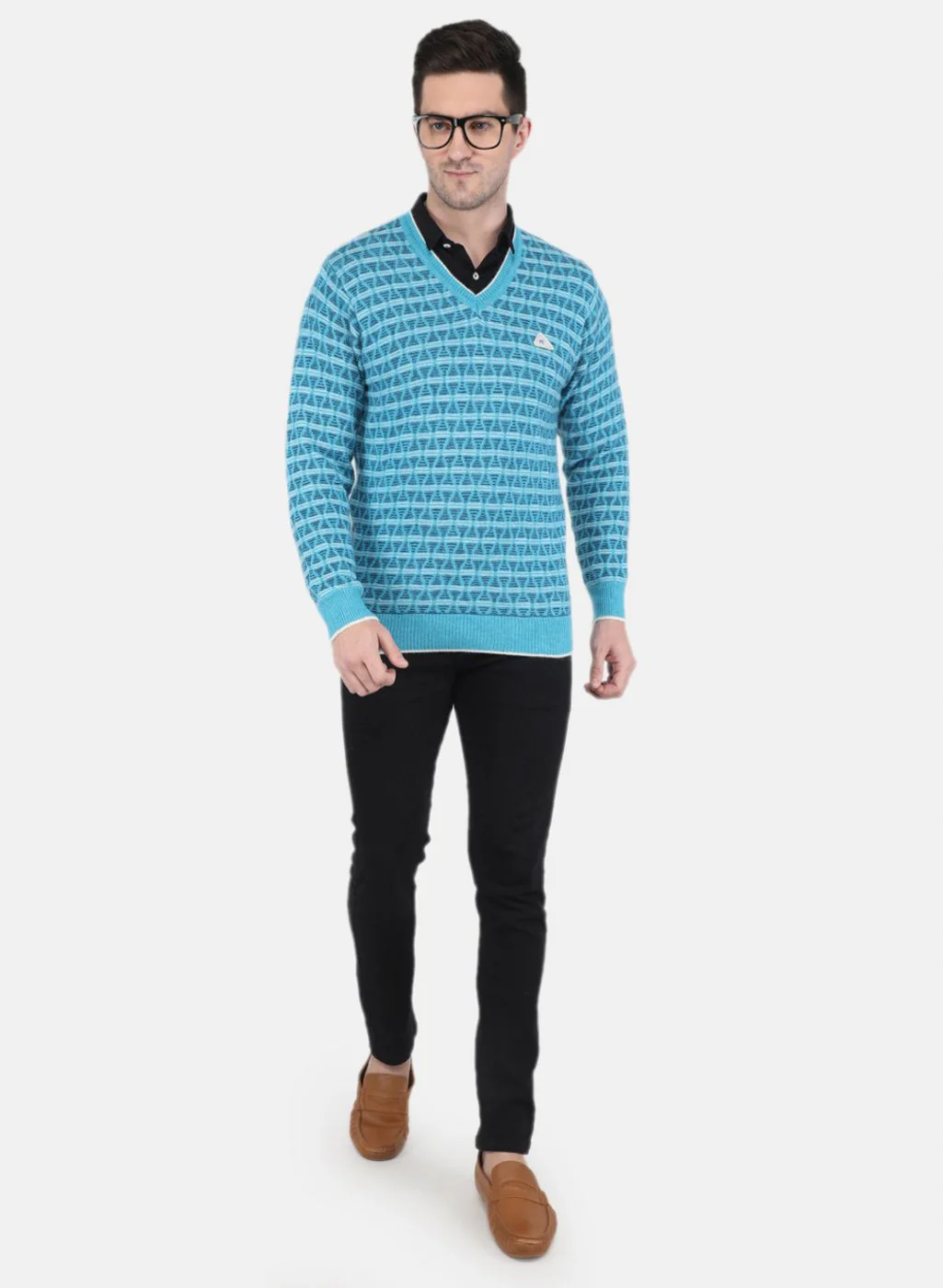 Men Blue Jaquard Pullover - Image 4