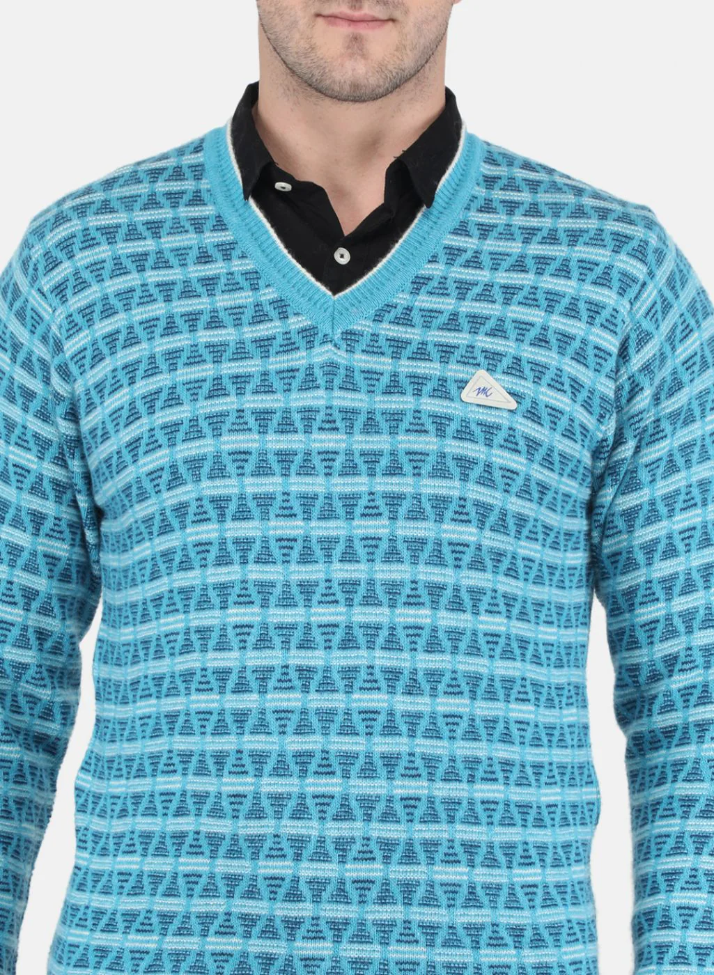 Men Blue Jaquard Pullover - Image 5