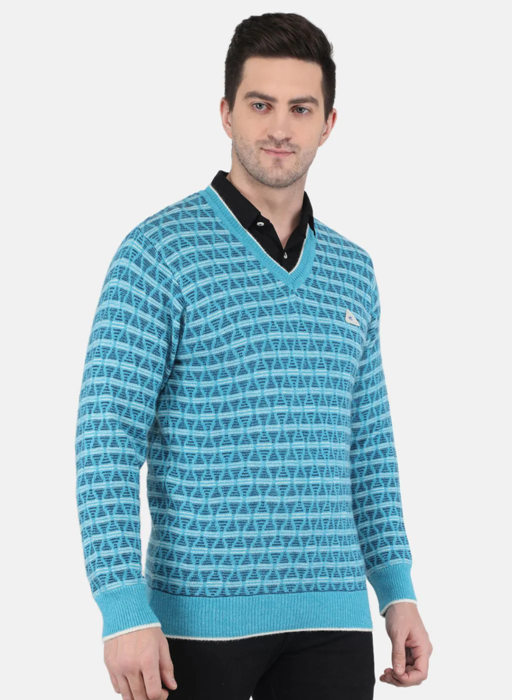 Men Blue Jaquard Pullover - Image 6