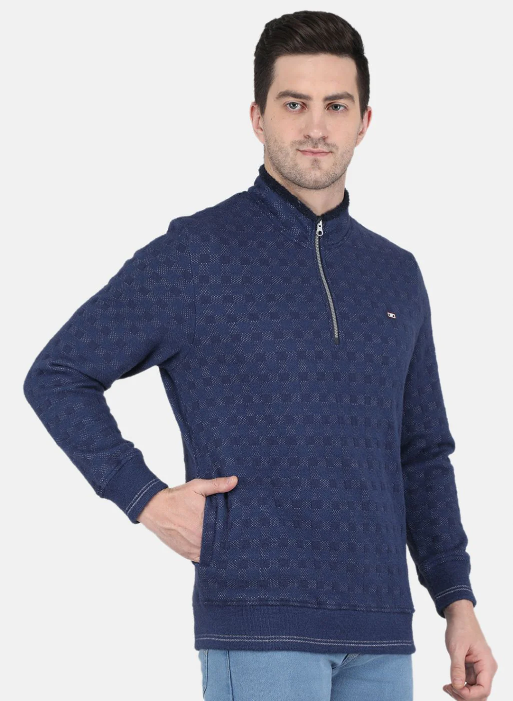 Men Blue Jaquard Sweatshirt - Image 6