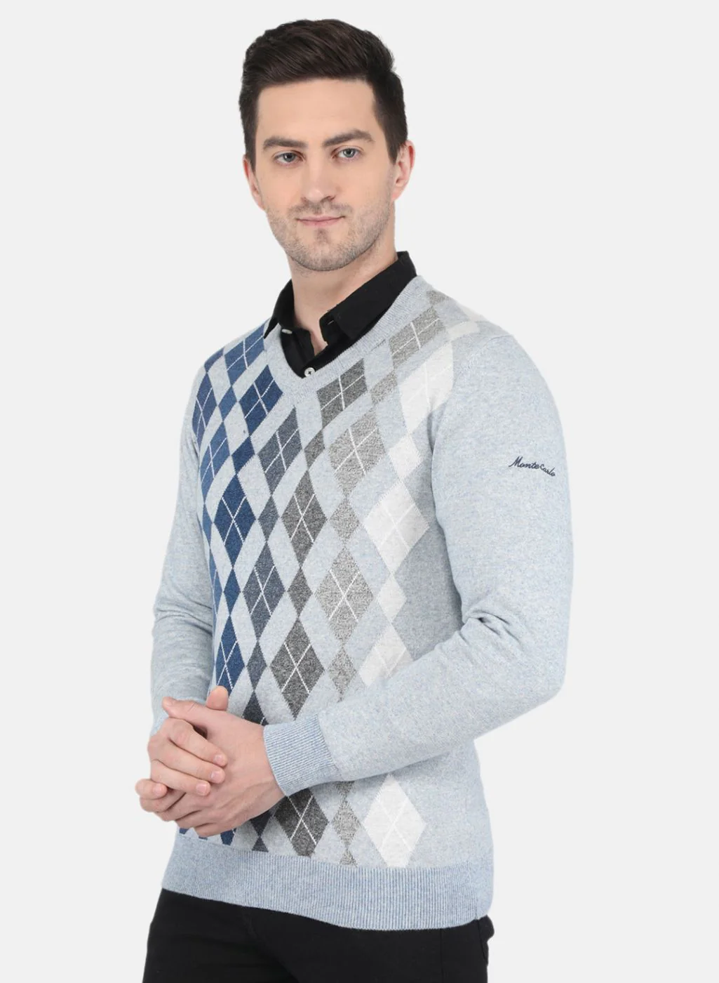 Men Blue Printed Pullover - Image 2