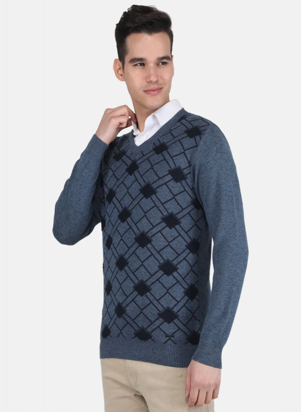 Men Blue Printed Pullover - Image 2