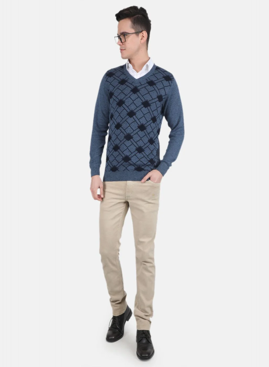 Men Blue Printed Pullover - Image 4