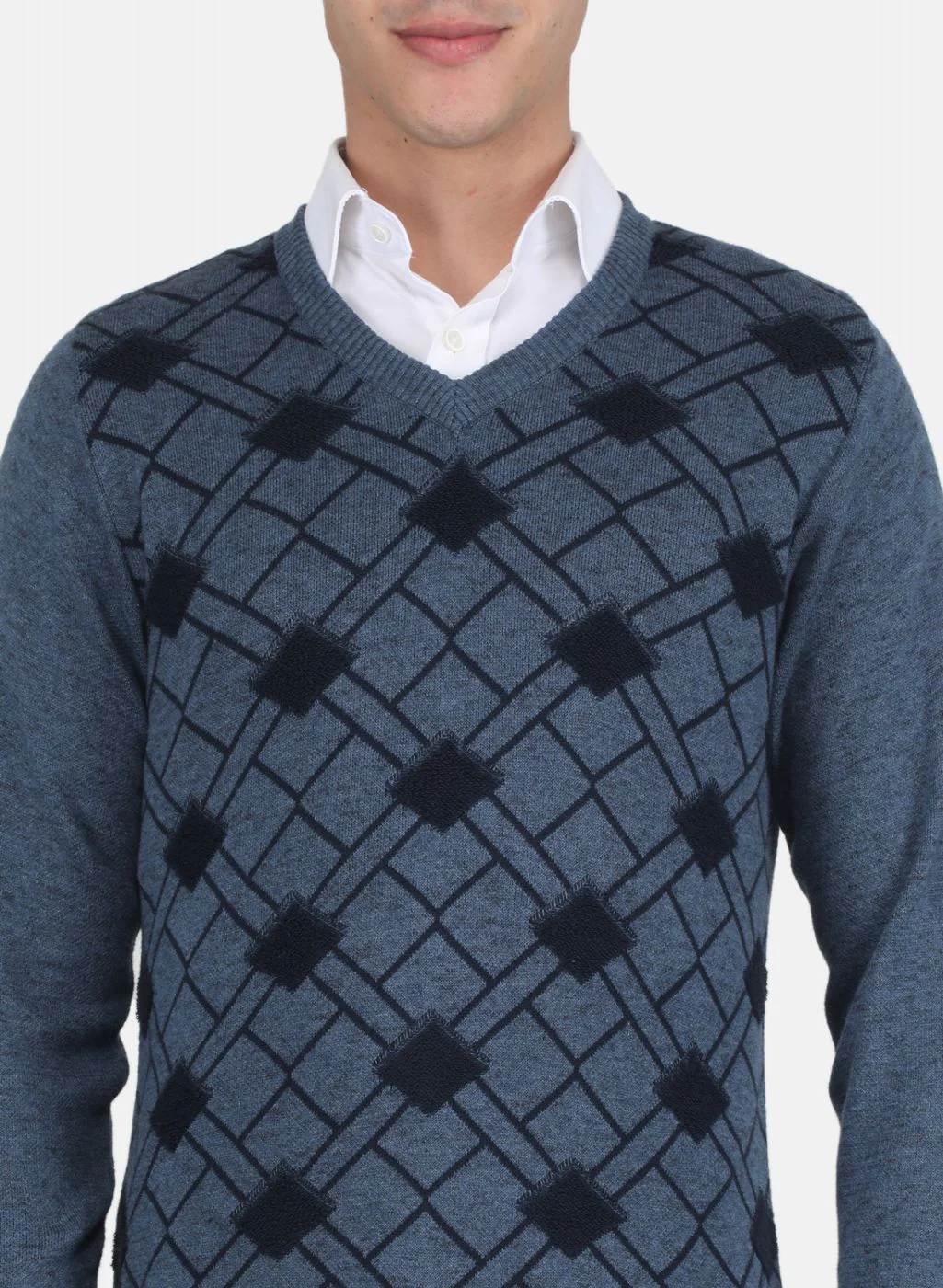 Men Blue Printed Pullover - Image 5