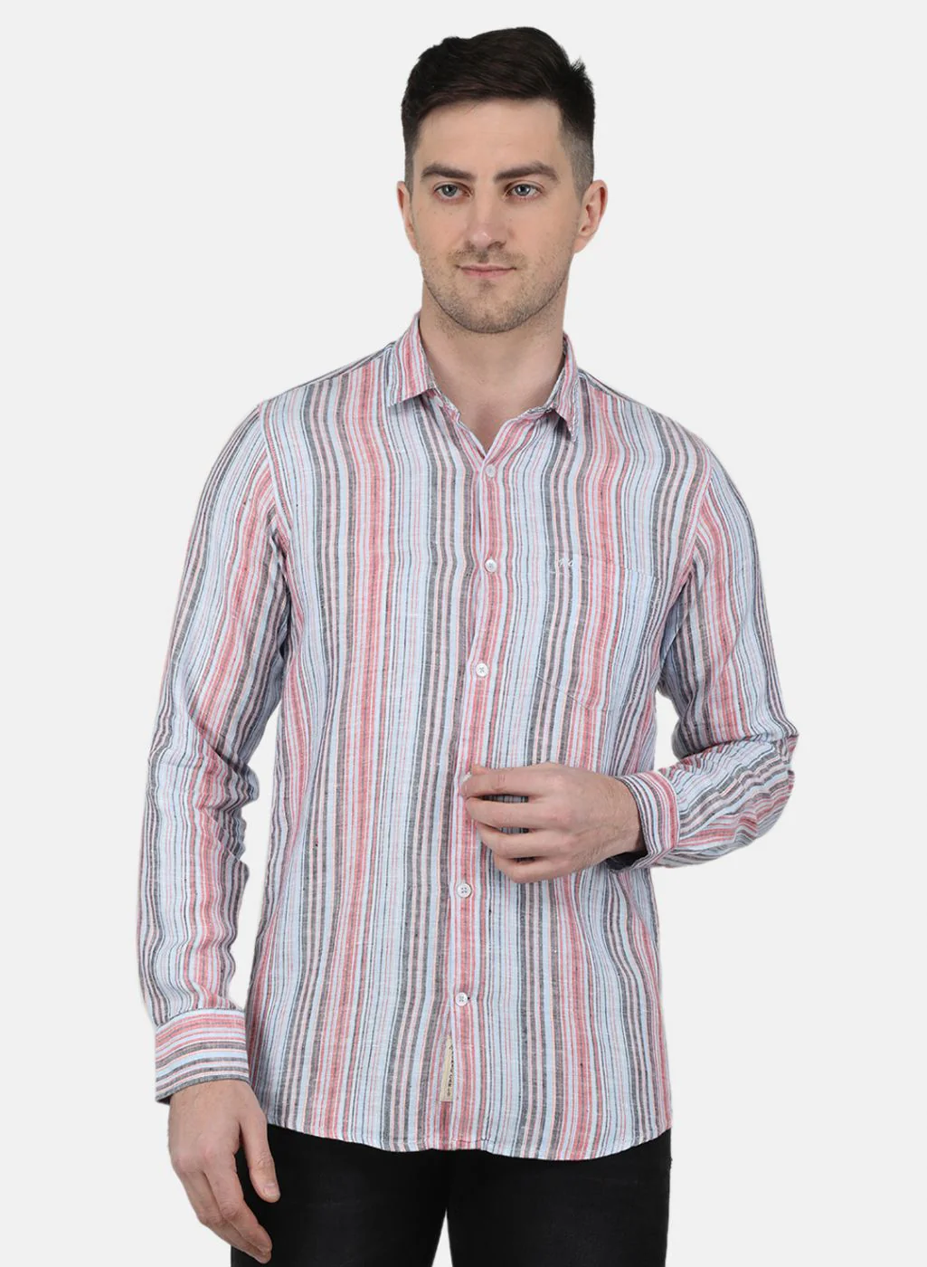 Men Blue Printed Linen Shirt