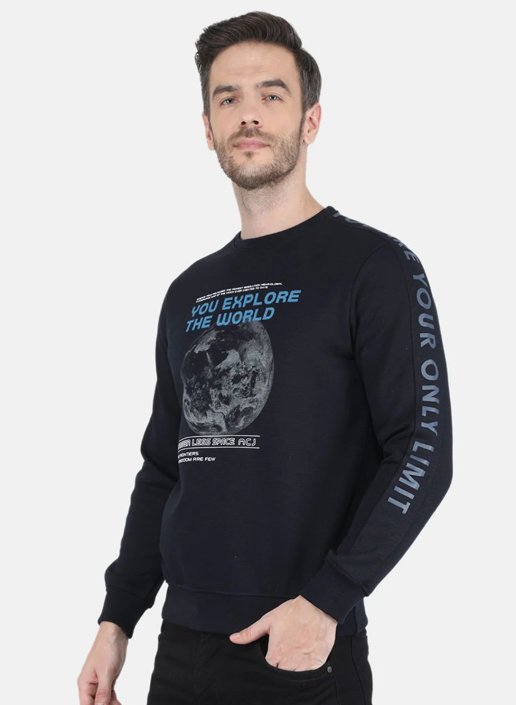 Men Blue Printed Sweatshirt - Image 2