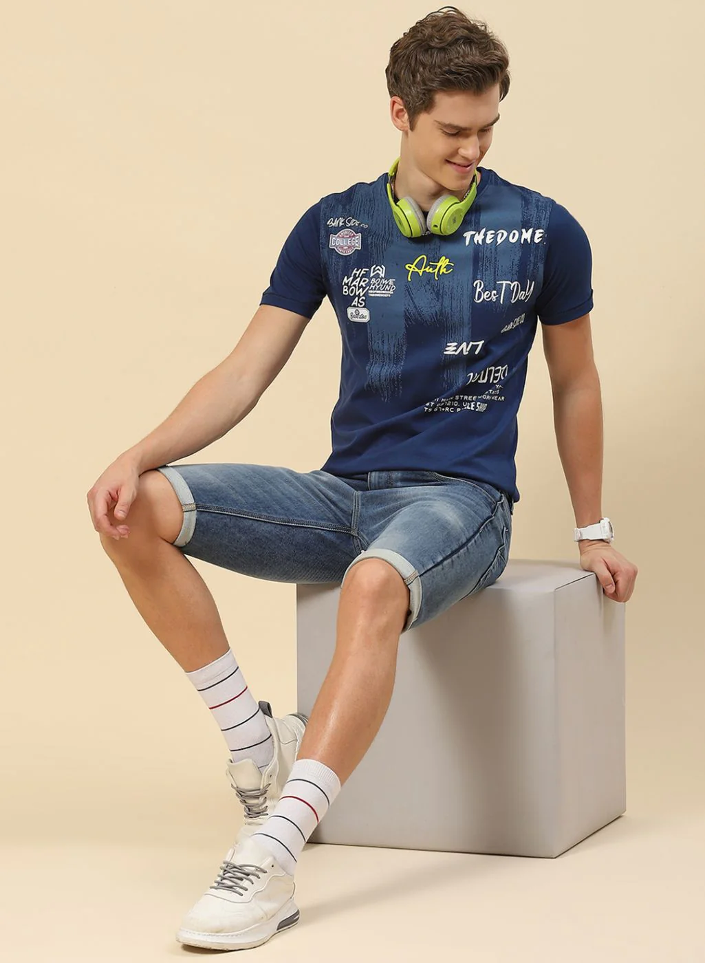 Men Blue Printed T-Shirt