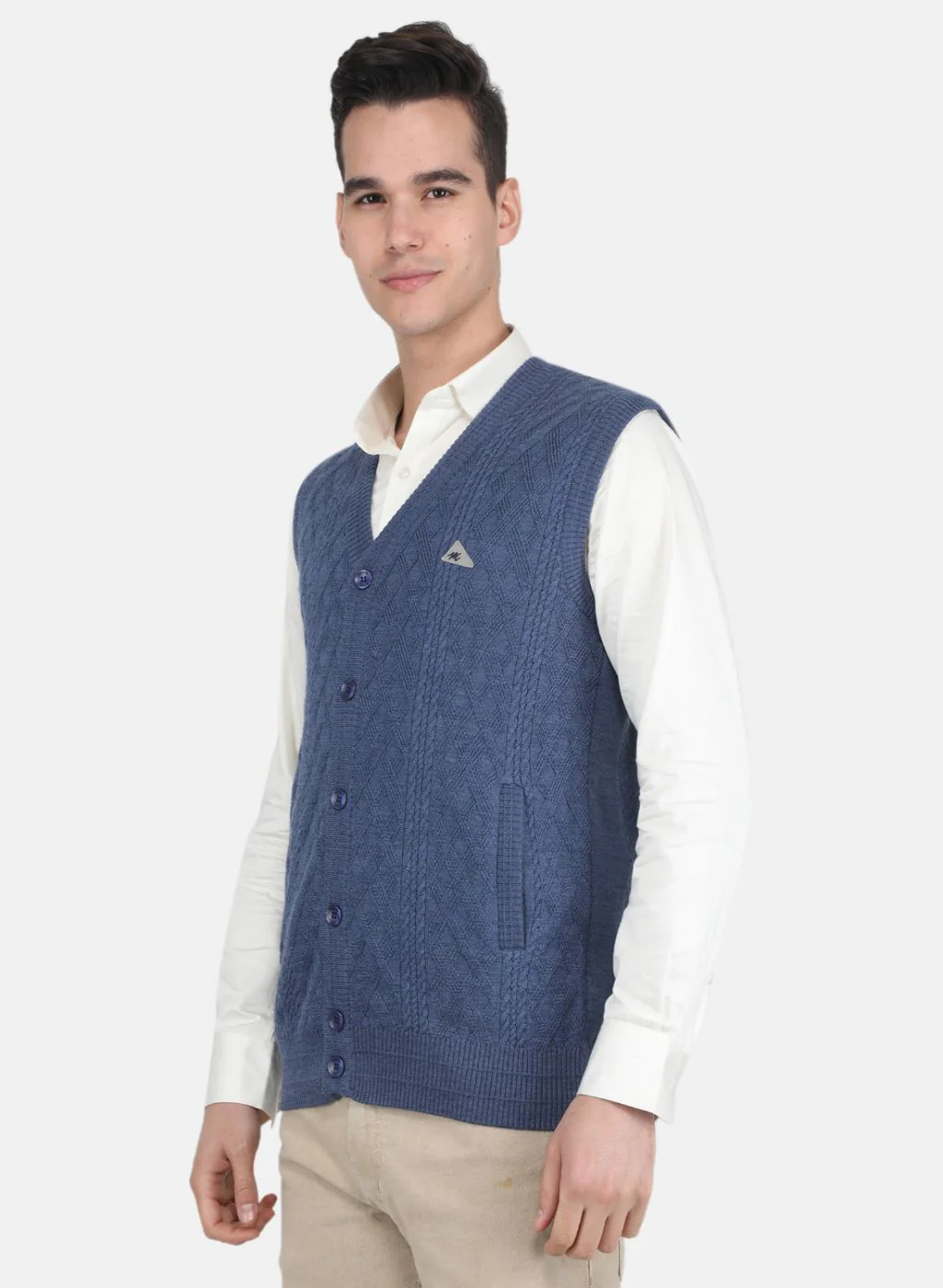 Men Blue Self Design Cardigan - Image 2
