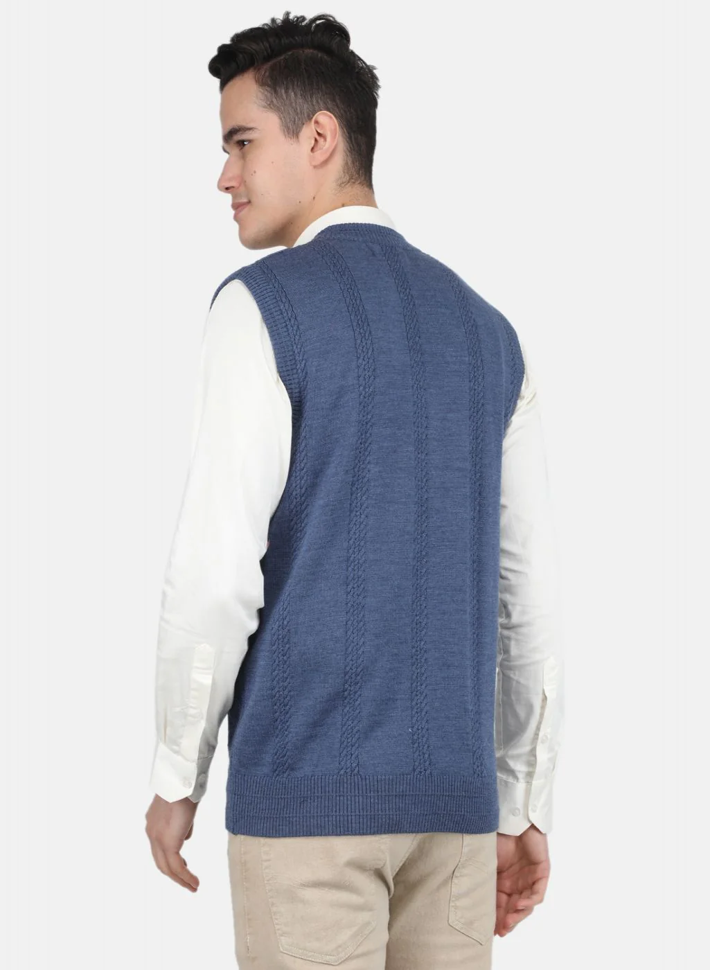 Men Blue Self Design Cardigan - Image 3