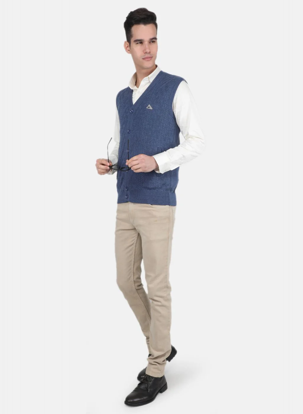 Men Blue Self Design Cardigan - Image 4