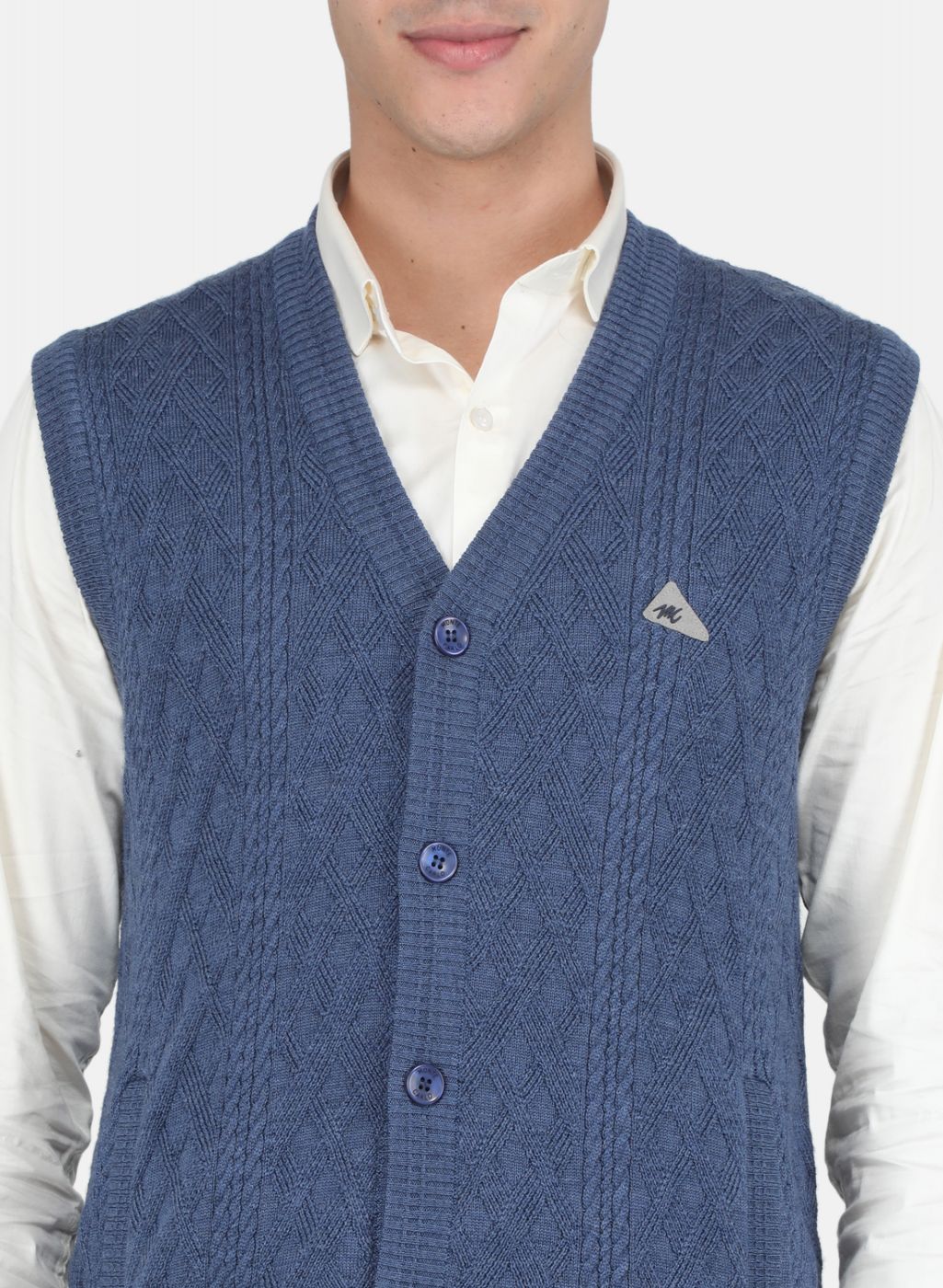 Men Blue Self Design Cardigan - Image 5