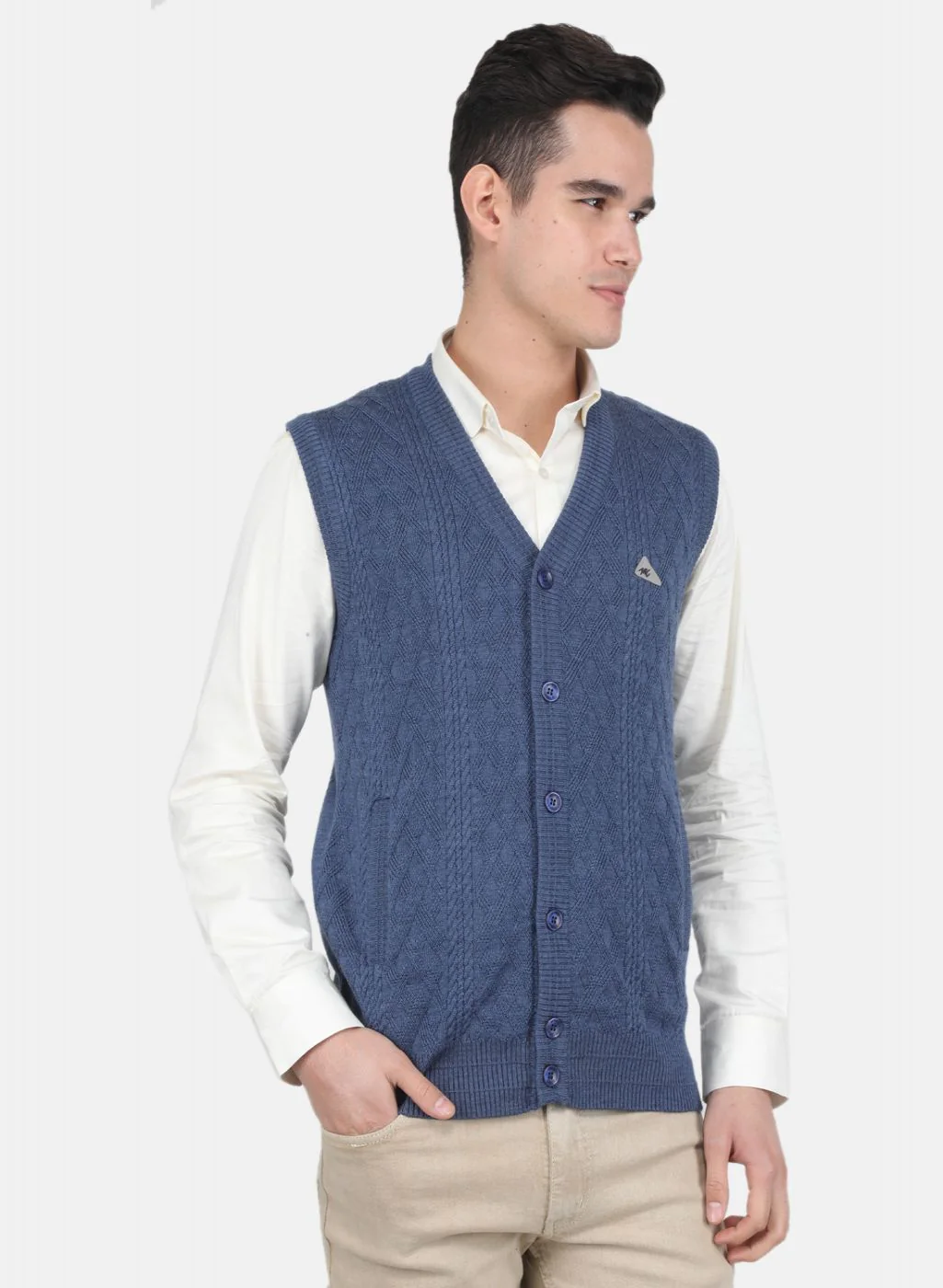 Men Blue Self Design Cardigan - Image 6